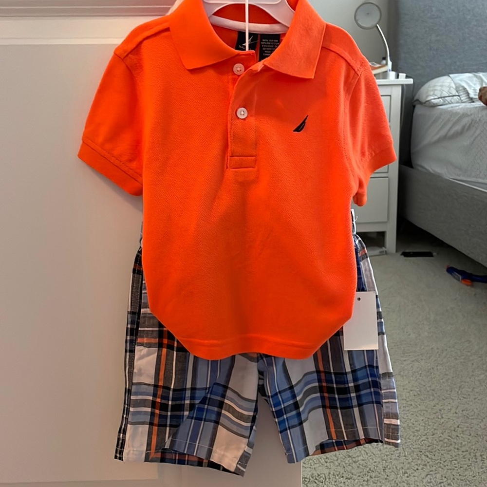 Nautical polo shirt with plaid shorts